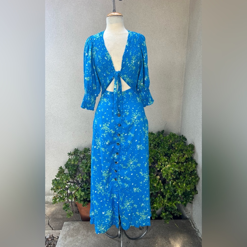 Free People boho floral blues dress Sz XS New